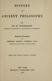 Cover of: History of ancient philosophy by W. Windelband