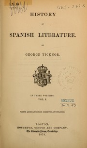 Cover of: History of Spanish literature by George Ticknor