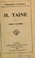 Cover of: H. Taine