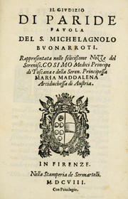 Cover of: Il givdizio di Paride: favola del s. Michelagnolo Bvonarroti