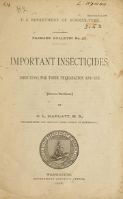 Cover of: Important insecticides: directions for their preparation and use