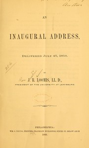 Cover of: An inaugural address, delivered July 27, 1859.