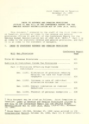 Cover of: Index to revenue and pension provisions (Titles XI and XII) of the conference report for the Omnibus Budget Reconciliation Act of 1990 (H.R. 5835)