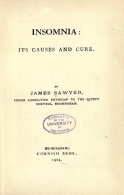 Cover of: Insomnia; its causes and cure