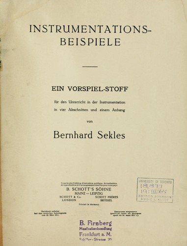 Instrumentationsbeispiele by Bernhard Sekles
