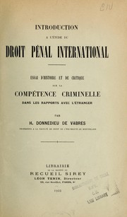 Cover of: Introduction à l'étude de droit pénal international by Henri Donnedieu de Vabres