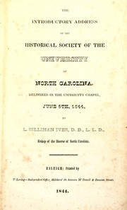 Cover of: The introductory address of the Historical Society of the University of North Carolina