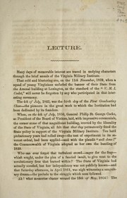 Cover of: Introductory lecture read before the Corps of Cadets: on the resumption of the academic duties of the Virginia Military Institute, at the Alms House, Richmond, Va., December 28, 1864