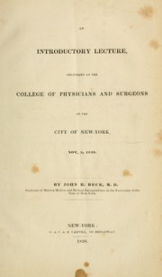 Cover of: An introductory lecture: delivered at the College of Physicians and Surgeons of the City of New York, Nov. 5, 1830