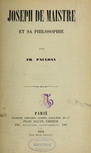 Cover of: Joseph de Maistre et sa philosophie