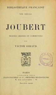 Cover of: Joubert; textes choisis et commentés