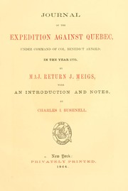 Cover of: Journal of the expedition against Quebec by Meigs, Return Jonathan