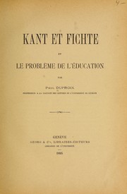 Cover of: Kant et Fichte et le problème de l'éducation by Paul Duproix