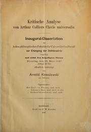 Cover of: Kritische Analyse von Arthur Colliers Clavis universalis by Arnold Kowalewski