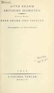 Cover of: Kritische Schriften by Otto Brahm
