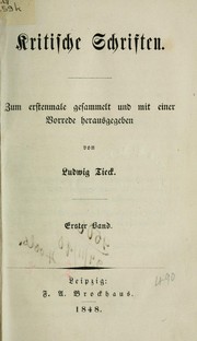 Kritische Schriften by Ludwig Tieck