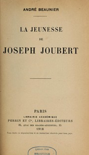 Cover of: La jeunesse de Joseph Joubert
