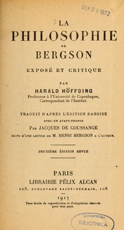 Cover of: La Philosophie de Bergson
