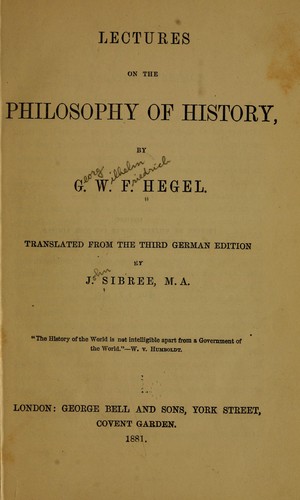 Lectures on the philosophy of history (1881 edition) | Open Library