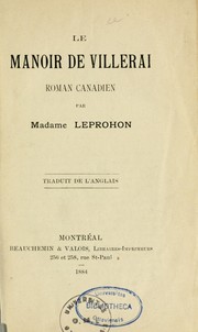 Cover of: Le Manoir de Villerai: roman canadien