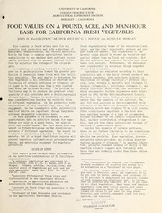 Cover of: Food values on a pound, acre, and man-hour basis for California fresh vegetables