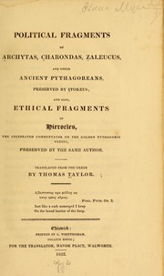Cover of: Political fragments of Archytas, Charondas, Zaleucus, and other ancient Pythagoreans... | Stobeaus [Johannes]