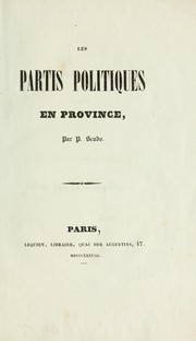 Cover of: Les partis politiques en Province