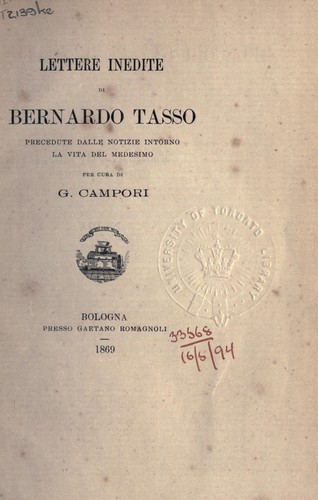 Lettere inedite by Bernardo Tasso