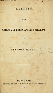 Cover of: Letters on the College of Physicians and Surgeons