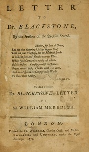 Letter to Dr. Blackstone by Meredith, William Sir