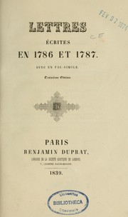 Cover of: Lettres écrites en 1786 et 1787 ...