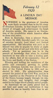 Cover of: A Lincoln Day message, February 12, 1920
