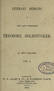 Cover of: Literary remains of | Theodor Goldstuecker