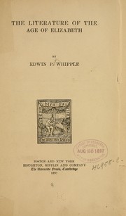 Cover of: The literature of the age of Elizabeth