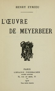 Cover of: L'oeuvre de Meyerbeer