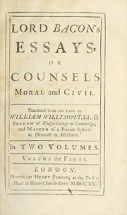 Cover of: Lord Bacon's Essays, or counsels moral and civil