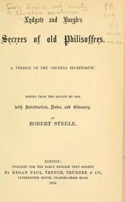 Cover of: Lydgate and Burgh's Secrees of old philosoffres by John Lydgate