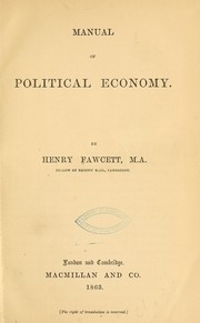 Cover of: Manual of political economy.