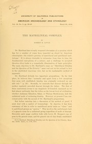 Cover of: The matrilineal complex