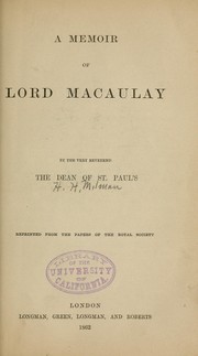 Cover of: Memoir of Lord Macaulay by Henry Hart Milman