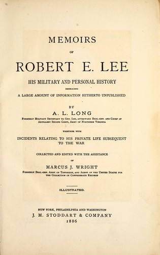 Memoirs Of Robert E Lee By A L Long Open Library