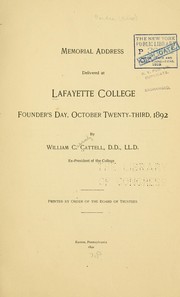 Cover of: Memorial address delivered at Lafayette college: founder's day, October twenty-third, 1892.