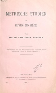 Cover of: Metrische Studien zu Alfonso und Berceo