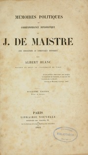 Mémoires politiques et correspondance diplomatique de J. de Maistre by Joseph Marie de Maistre