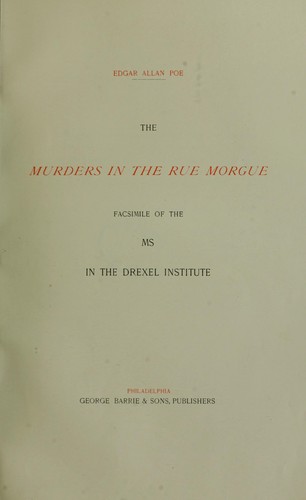 The murders in the Rue Morgue (1895 edition) Open Library