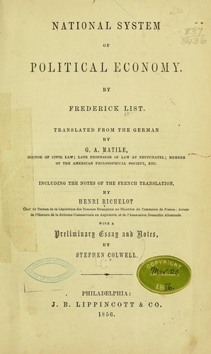 National System Of Political Economy 1856 Edition