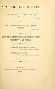 New York Superior Court by Madison Avenue Baptist Church, N.Y. vs. Oliver Street Baptist Church, N.Y.