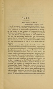 Cover of: Note of the secretary of state of the United States to the secretary of foreign relations of the de facto government of Mexico, dated June 20, 1916