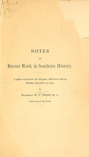 Cover of: Notes on recent work in southern history