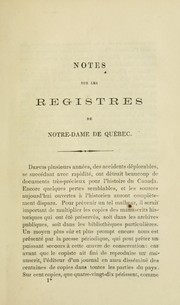 Cover of: Notes sur les registres de Notre-Dame de Québec